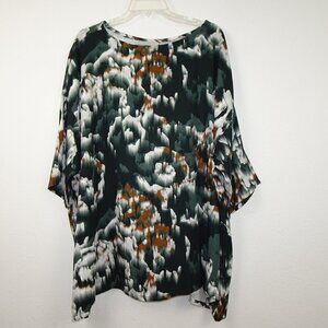 Bryn Walker Tunic Women's Plus Size 2X Green Bex Shirt Floral Short Sleeve
